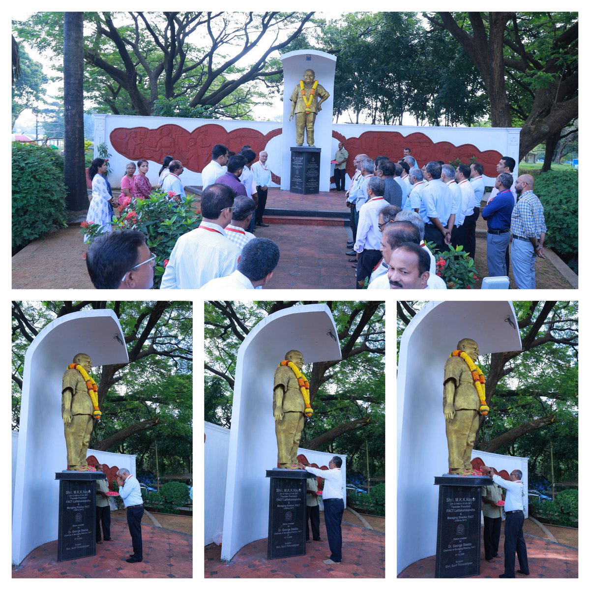 fact_kochi's tweet photo. FACT commemorated the 39th death anniversary of its first CMD, late Shri M. K. K. Nayar. CMD Shri S. Sakthimani led the floral tribute, joined by Shri Sajo K. F., senior executives, trade union representatives and employees.

#FACT #MKKNayar #FACTFamily 
@BharatUrvarak https://t.co/fifpAb4HAD