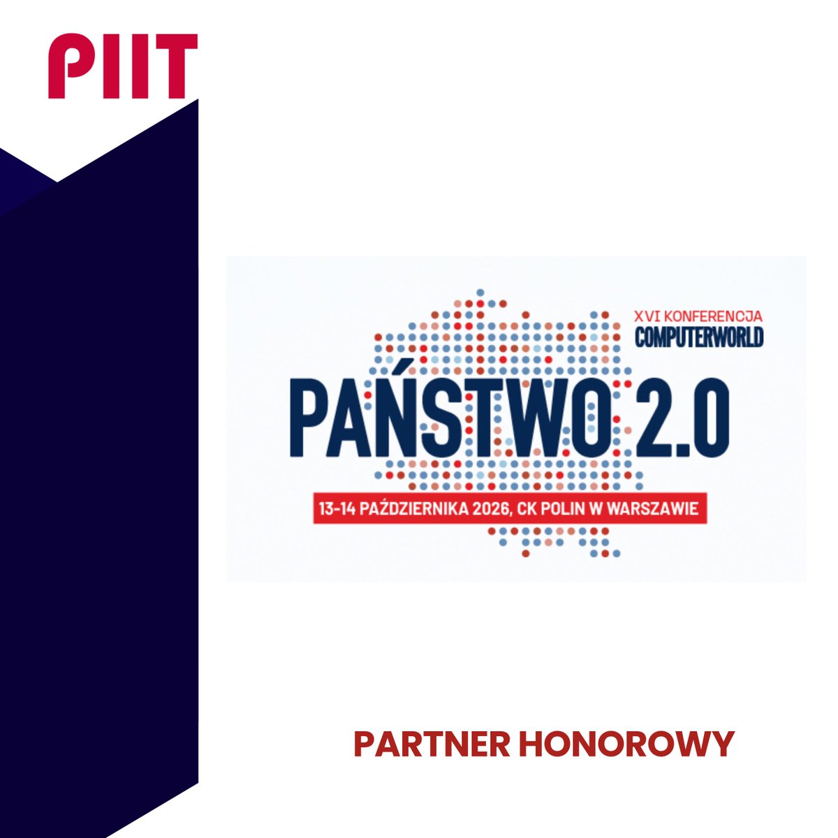 PIITPolska's tweet photo. 💻 Już po raz 16. odbędzie się konferencja „PAŃSTWO 2.0” – jedno z kluczowych wydarzeń poświęconych strategii cyfryzacji państwa oraz kierunkom rozwoju centralnych projektów IT.

🤝 Polska Izba Informatyki i Telekomunikacji objęła wydarzenie patronatem Wydarzenie zgromadzi przedstawicieli administracji publicznej, sektora IT, ekspertów technologicznych oraz osoby odpowiedzialne za rozwój cyfrowych usług państwa.

W programie https://t.co/6vIIvwfuPO.:
⚙️ strategia cyfryzacji państwa i kierunki rozwoju projektów IT,
💬 debata o cyfrowym państwie, suwerenności technologicznej i nowych wyzwaniach,
🛡️ cyberbezpieczeństwo i ochrona informacji,
🤖 wykorzystanie AI w administracji publicznej,
🏙️ smart city oraz przyszłość cyfrowych usług publicznych.

📅 13–14 października 2026 r.
📍 CK POLIN, Warszawa

🔗 Więcej informacji na stronie wydarzenia: https://t.co/mlueMCU0kU
