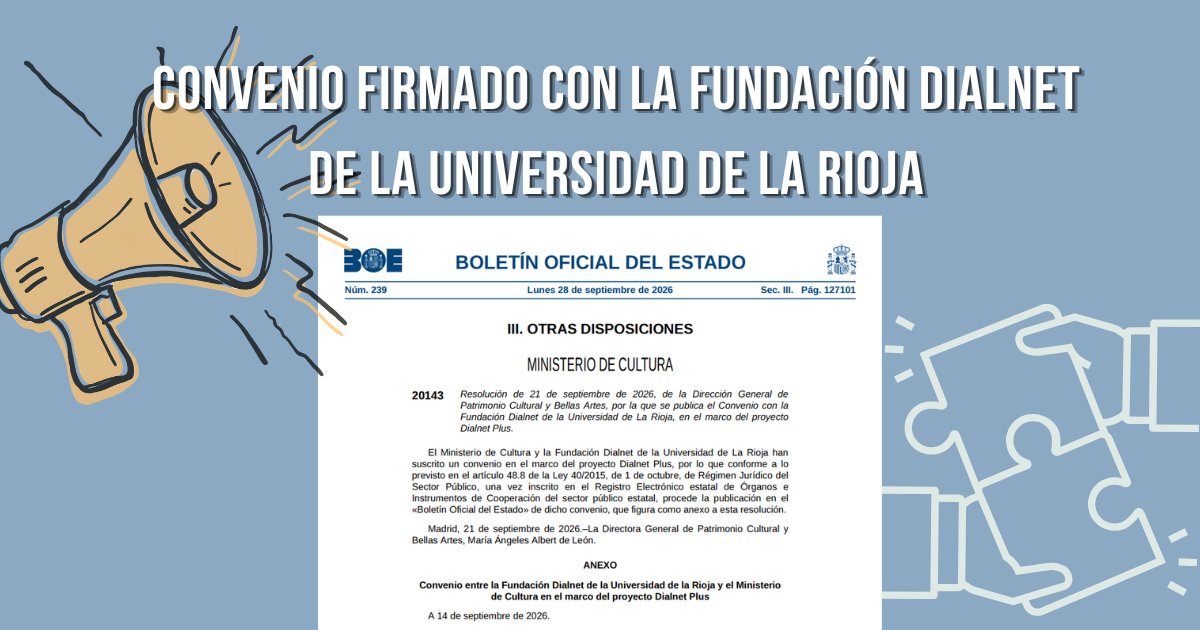 ArchivosEst's tweet photo. El convenio firmado entre @dialnet y @culturagob permitirá a la #REBAE disfurtar de #DialnetPlus
Una iniciativa que contribuirá a apoyar la investigación y reforzar la difusión del patrimonio bibliográfico conservado en los Archivos Estatales.
https://t.co/fjOmhdzfKG https://t.co/hXNiLoa9tb