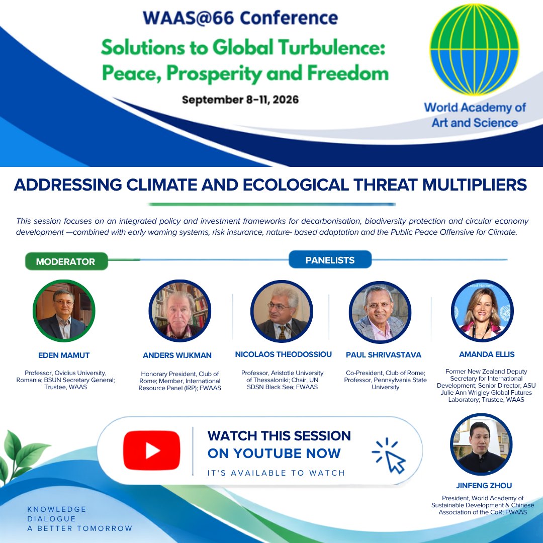 _WAAS_'s tweet photo. 🎥 Watch now: https://t.co/MqwTKWezeQ

🌍 Addressing Climate and Ecological Threat Multipliers
Explore solutions for climate action, biodiversity, adaptation, and a sustainable future in this WAAS@66 session.

#WAAS66 #ClimateAction #Sustainability https://t.co/N24yMtf3PM