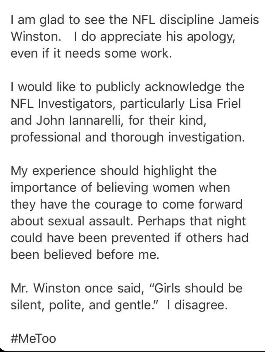 ItsJustKatrinaa's tweet photo. Jameis Winston should’ve been gone from the league ages ago. He serves zero purpose in the NFL other than playing the dumb clown schtick. Stop praising this man. Not to mention his behavior at FSU. https://t.co/9wIi3hCvEB