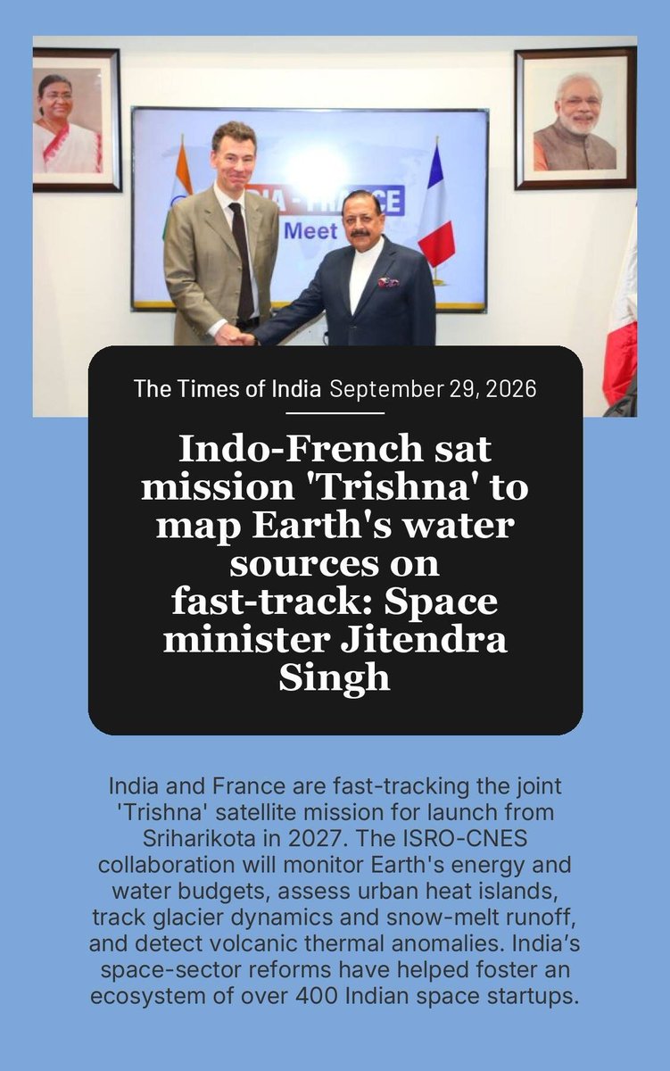 lovshr's tweet photo. Indo-French sat mission 'Trishna' to map Earth's water sources on fast-track: Space minister Jitendra Singh

https://t.co/5yLIbVWCET

via NaMo App https://t.co/8RQ0u7z8ea