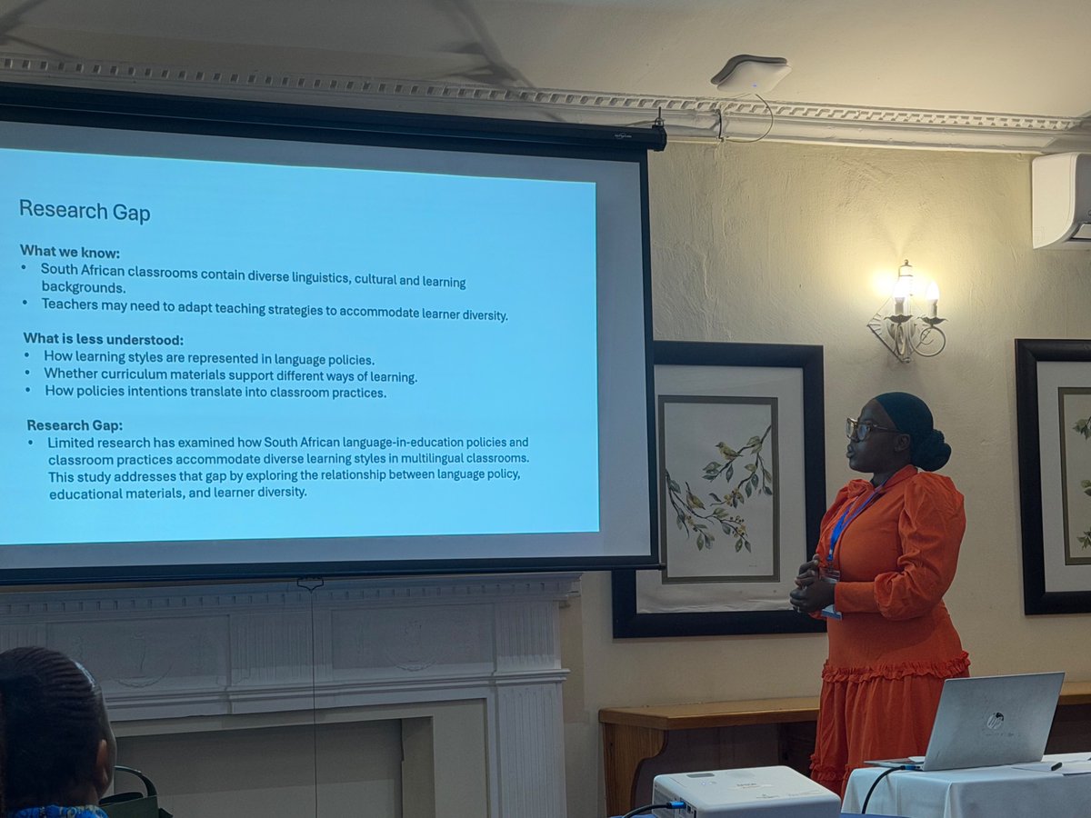 LinguisticUnisa's tweet photo. Congratulations to Ms Dineo Mogajana on presenting her Master’s proposal at the LSSA Conference. Her presentation sparked two rounds of questions and ongoing discussion, with one attendee raising a hand simply to congratulate her. 👏🎓 https://t.co/VREBkk33RJ
