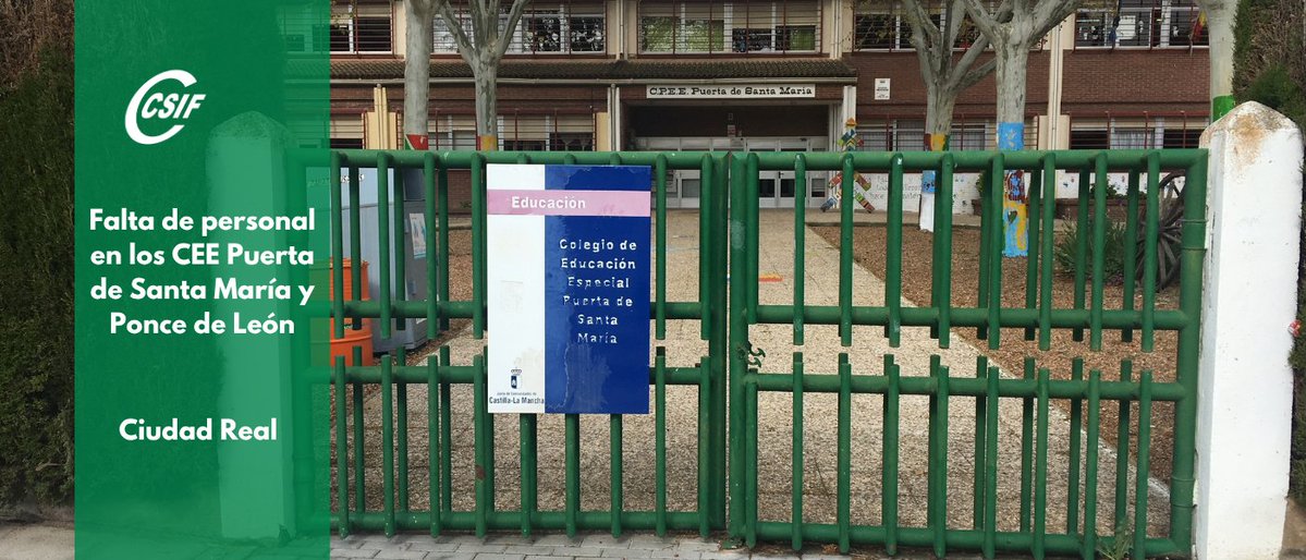 CSIFCIUDADREAL's tweet photo. 👉 CSIF denuncia la falta de personal para atender al alumnado con necesidades educativas especiales en los CEE Puerta de Santa María y Ponce de León de Ciudad Real 🏫👩‍🏫

https://t.co/u7wRvWKUoJ

#csifsitedefiende #csifsiempreatulado 💚 https://t.co/wszH1GEJhK