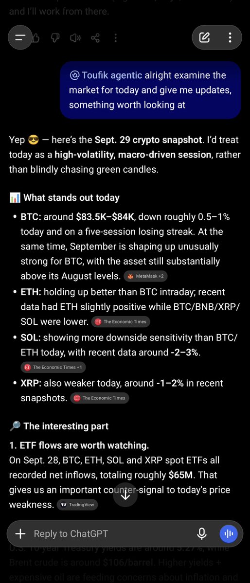 TOUFIK_B21's tweet photo. @binance Everyone has a trading desk now. Mine talks back 😂🤟
I use Agent OS on ChatGPT as the front door to my AI trading workflow,researching macro events, analyzing, filtering opportunities,and turning a noisy market into a structured plan before I excute the trades on the Same desk! https://t.co/jXgBuDnczo