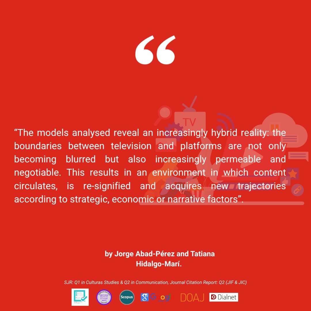 JournalCommSoc's tweet photo. 📄”From prime time to binge-watching: Launch strategies and collaboration between TV and VOD in Spain (2020-2024)” by Jorge Abad-Pérez and Tatiana Hidalgo-Marí.

🔍https://t.co/rX24ok4PSs

#OpenAccess #Communication #Academic #Streaming #MediaConsumption #Television #VOD https://t.co/keLicljmnG