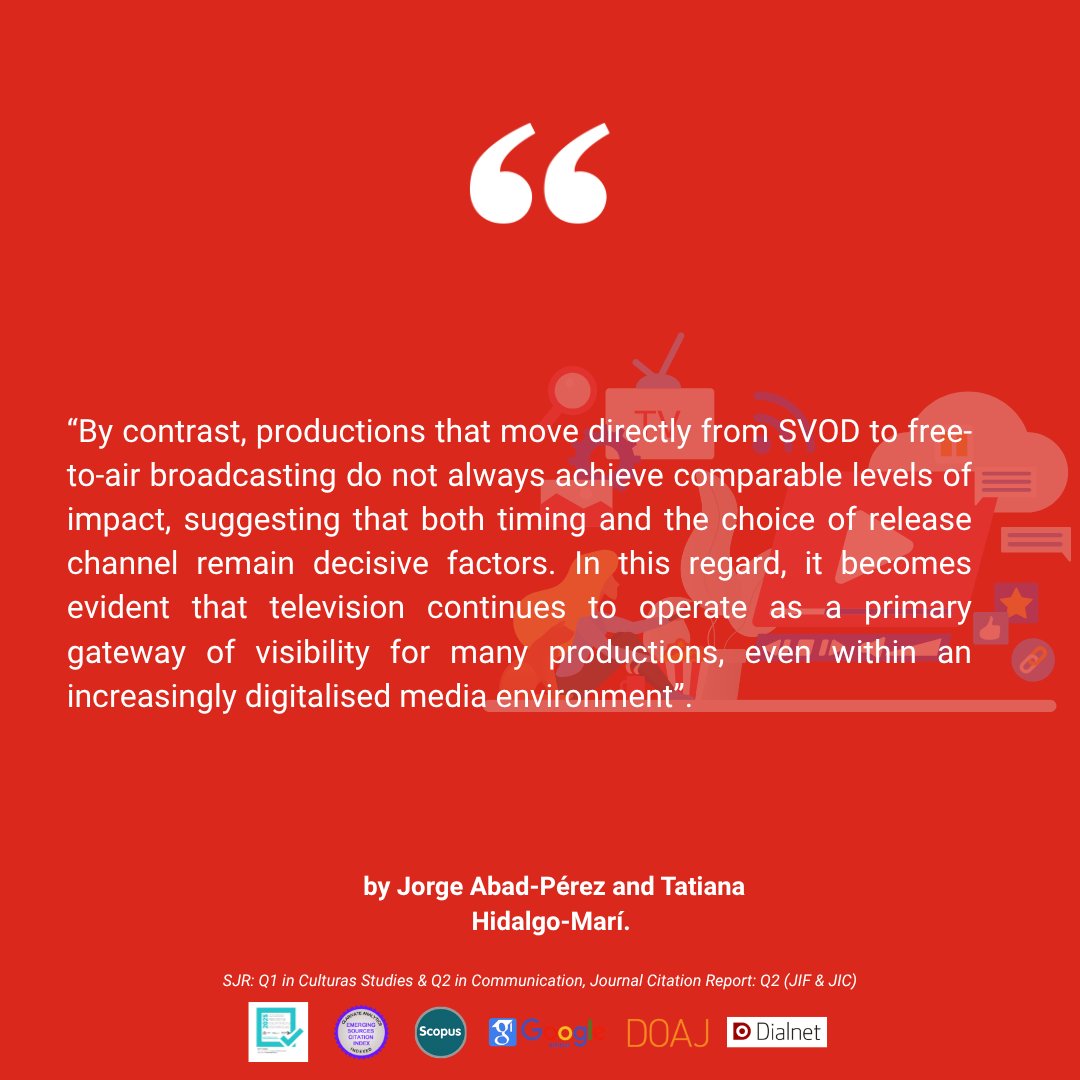 JournalCommSoc's tweet photo. 📄”From prime time to binge-watching: Launch strategies and collaboration between TV and VOD in Spain (2020-2024)” by Jorge Abad-Pérez and Tatiana Hidalgo-Marí.

🔍https://t.co/rX24ok4PSs

#OpenAccess #Communication #Academic #Streaming #MediaConsumption #Television #VOD https://t.co/keLicljmnG