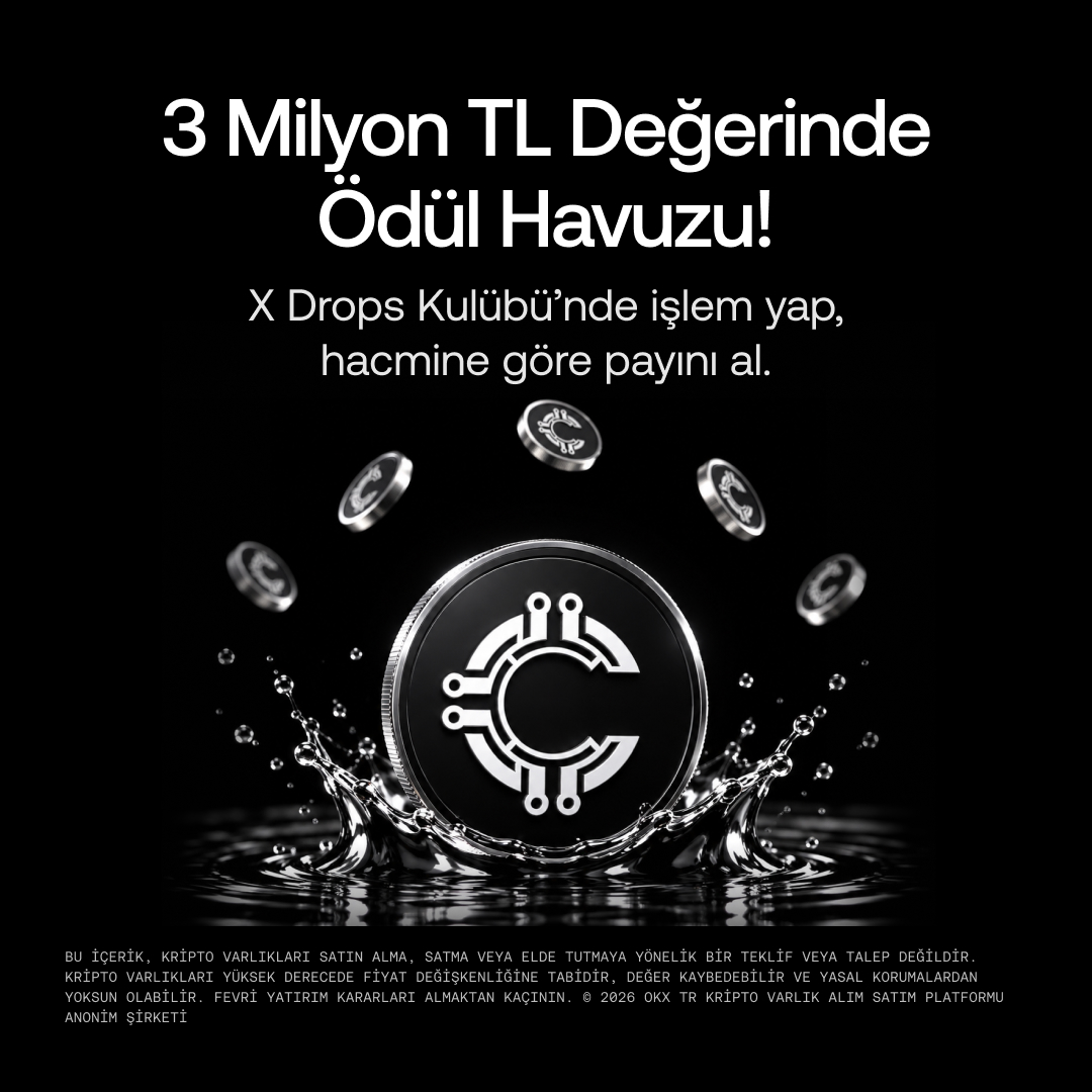 OKXTurkiye's tweet photo. X Drops Kulübü'nde değeri 3.000.000₺'yi aşan 5 milyon $CP ödül havuzu seni bekliyor.

◾️ 1000 USDT değerinde kripto varlık tut, en az 200$ değerinde işlem yap. Hacmin arttıkça ödül havuzundaki payın da artsın.

OKX TR uygulamanda Keşfet'e göz at 📲 https://t.co/Pfyx8TeVSX