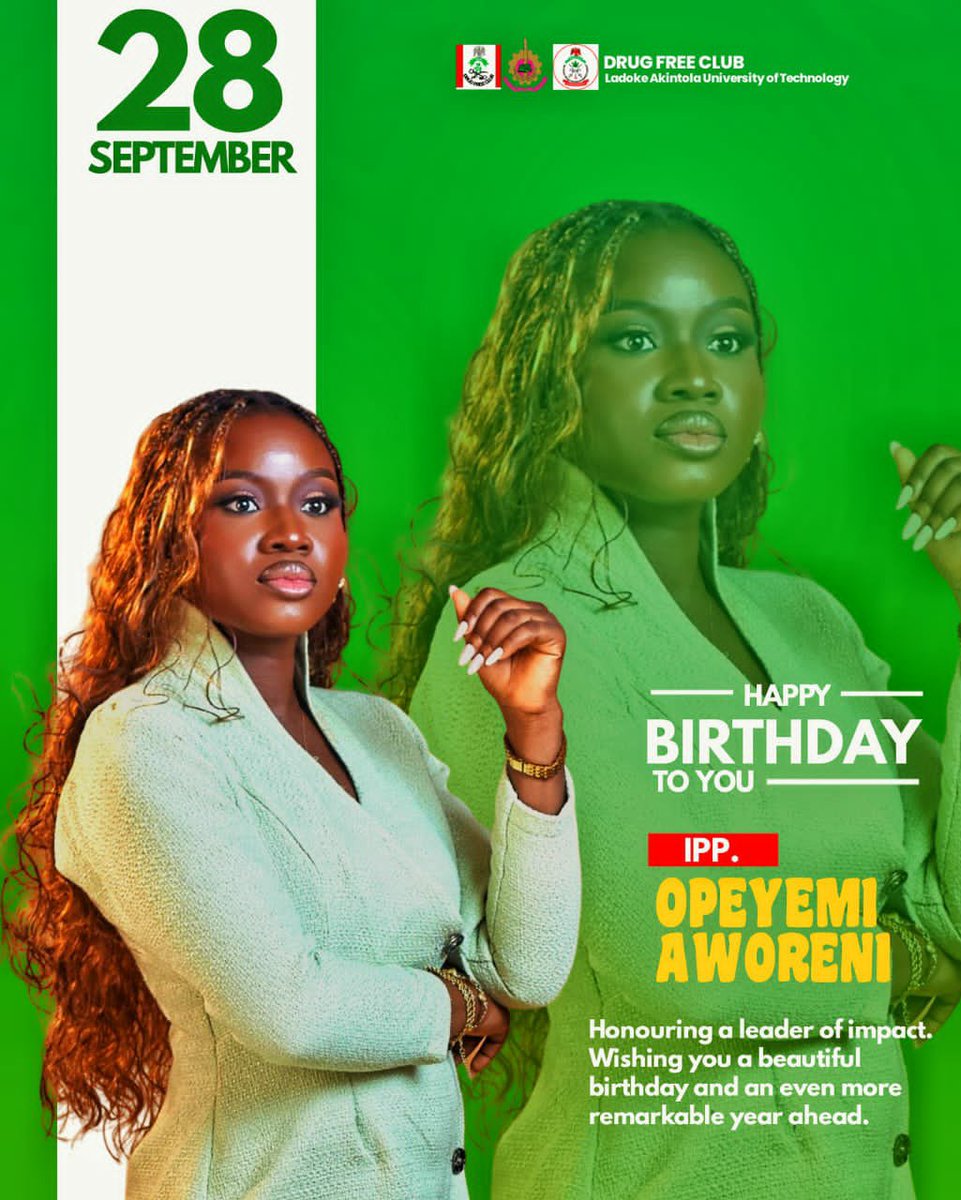 lautechdrugfree's tweet photo. Happy Belated Birthday, IPP Opeyemi! 💚
On behalf of the LAUTECH Drug-Free Club, we wish you a beautiful and memorable birthday. May this new year bring you greater joy, growth, favour, and many beautiful moments to cherish.
#DrugFreeClub
#happybirthday
#YouthImpact https://t.co/XS2OIulfqb