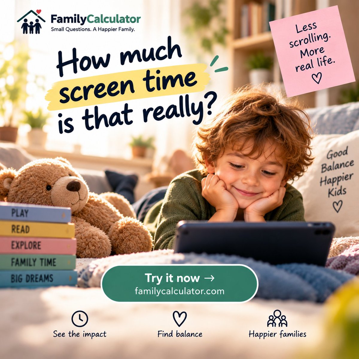 FamilyCalcTools's tweet photo. 📱 How much screen time is that really?

Find out 👉 https://t.co/yoE6icH57K

#ScreenTime #FamilyCalculator https://t.co/mjcZZoFlDi