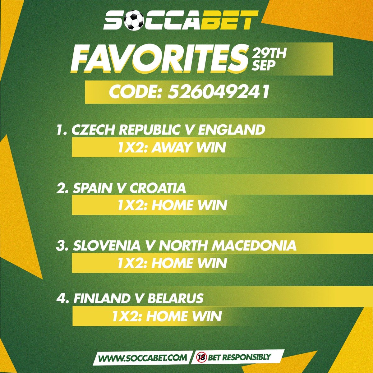 soccabet's tweet photo. Safe Favorites Thriller and Other Sports predictions are available now. Pick from these daily predictions and bet responsibly on the soccabet app. #betwithsoccabet #betresponsibly🔞 https://t.co/9IUNl3CLys