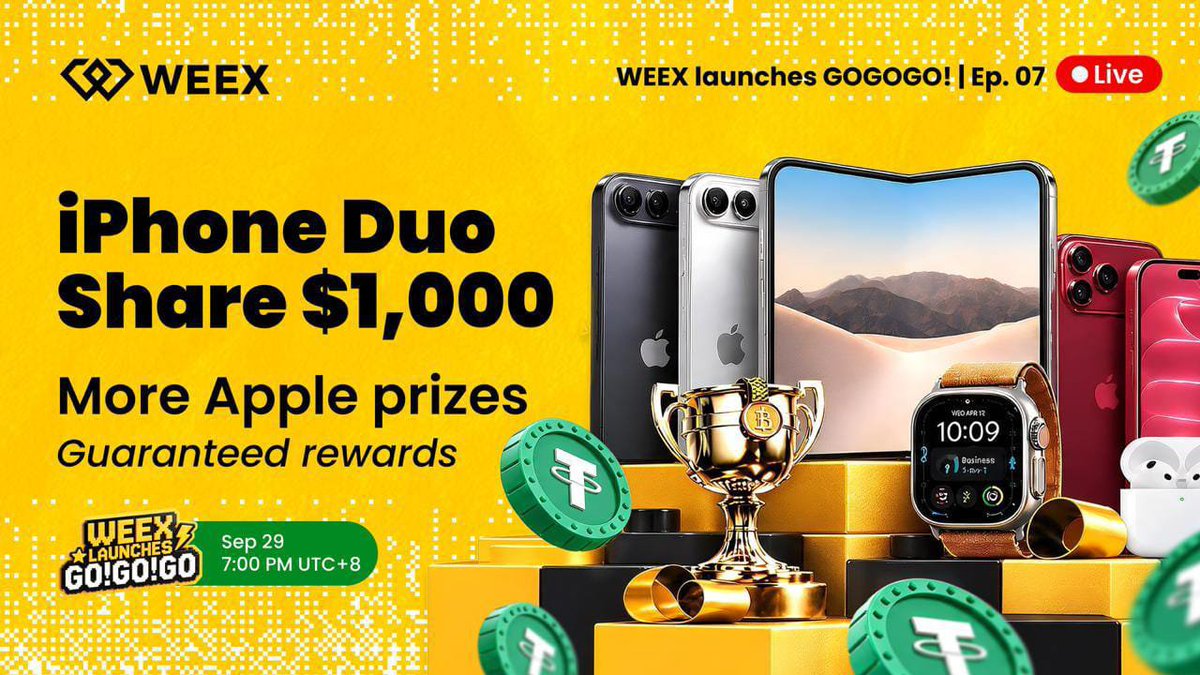 markbul2's tweet photo. The moment is here! Trade & Win iPhone Duo winners will be revealed LIVE tonight!
WEEX GOGOGO! Ep. 07
19:00 (UTC+8)
$1,000 USDT Airdrop
VIP Experience Card for everyone who drops their WEEX UID in the live chat!
Don’t miss it, see you LIVE!
#خليجي٢٧ #WEEX #GOGOGO #TradeAndWin https://t.co/LqlWtLOGVj