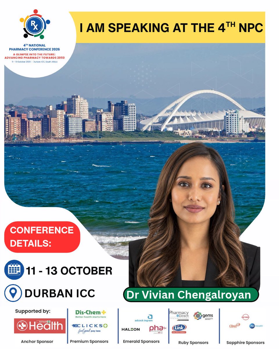OfficialSAPC's tweet photo. 4th NPC Speaker | Dr Vivian Chengalroyan
Introducing Dr Vivian Chengalroyan, a public sector pharmacist and member of the Pharmaceutical Society of South Africa (PSSA), and one of the speakers at the upcoming 4th National Pharmacy Conference (NPC).
#4thNPC https://t.co/RuHfNKx7Qf