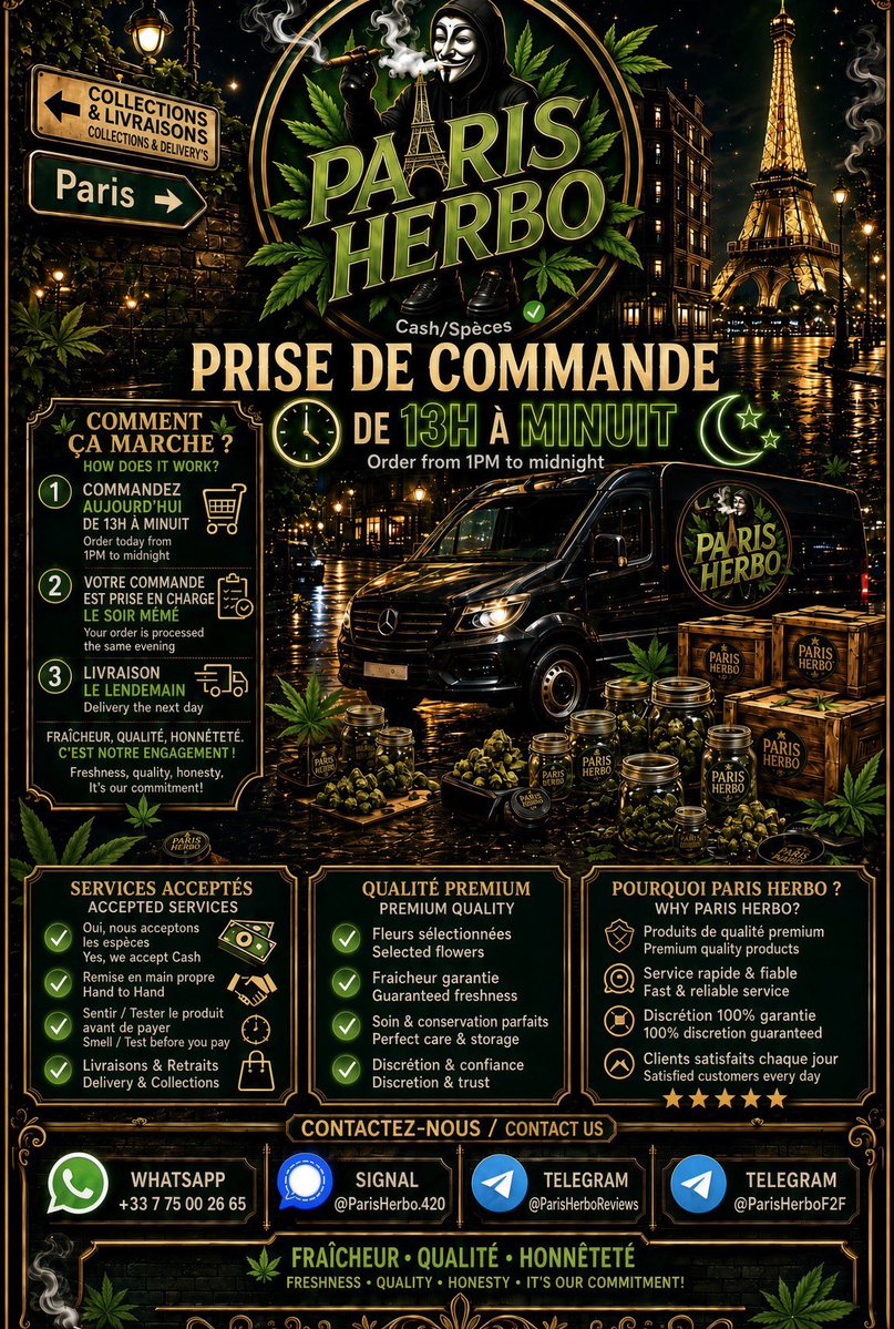 ParisPluga's tweet photo. LIVRAISON WEED 
WEED Paris
WEED Paris IDF 
WEED PARIS 
WEED Paris 
WEED Paris 9 
WEED Paris 12
WEED Paris 13 
WEED Paris 8 
WEED PARIS ET IDF 
WEED Plug in Paris
WEED HASH THC PUFF WAX CART Plug Paris 

✅ Cash ✅ https://t.co/V7Cgi8N6Po