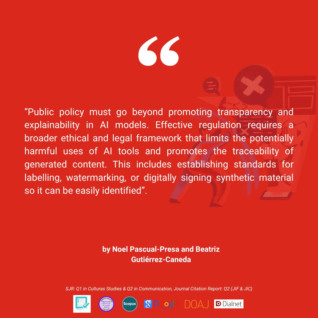 JournalCommSoc's tweet photo. 📄”Tools to Combat Artificial Intelligence-Generated Disinformation in the Digital Ecosystem: Future Challenges and Solutions” by @NoelPascualPres and Beatriz Gutiérrez-Caneda

🔍https://t.co/kuNdBwN3BL

#OpenAccess #Communication #Academic #AI #FactChecking #MediaLiteracy https://t.co/9uwPFuPRWE
