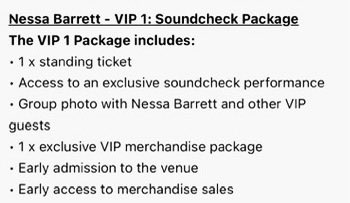 ness_tours's tweet photo. 🚨| Here is what is included in the VIP Soundcheck ticket for #NBToughLoveTour ☠️♥️ 

• access to official soundcheck 
• group photo with nessa and other vip’s
• exclusive vip tough live merchandise 
• early admission 
• early access to merchandise stand https://t.co/eSgnV8TxDe