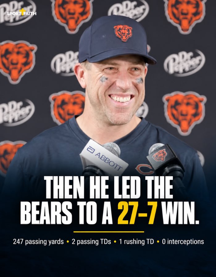 sportandfaith's tweet photo. Case Keenum made his perspective clear before Monday Night Football:

“Whatever happens today, I’m going to give God the glory.”

He then led Chicago to a 27–7 win.

Afterwards, Keenum said:

“All glory to God. I’m not here without Him.”

#CaseKeenum #ChicagoBears #NFL #MNF https://t.co/zHez9Gkyp0