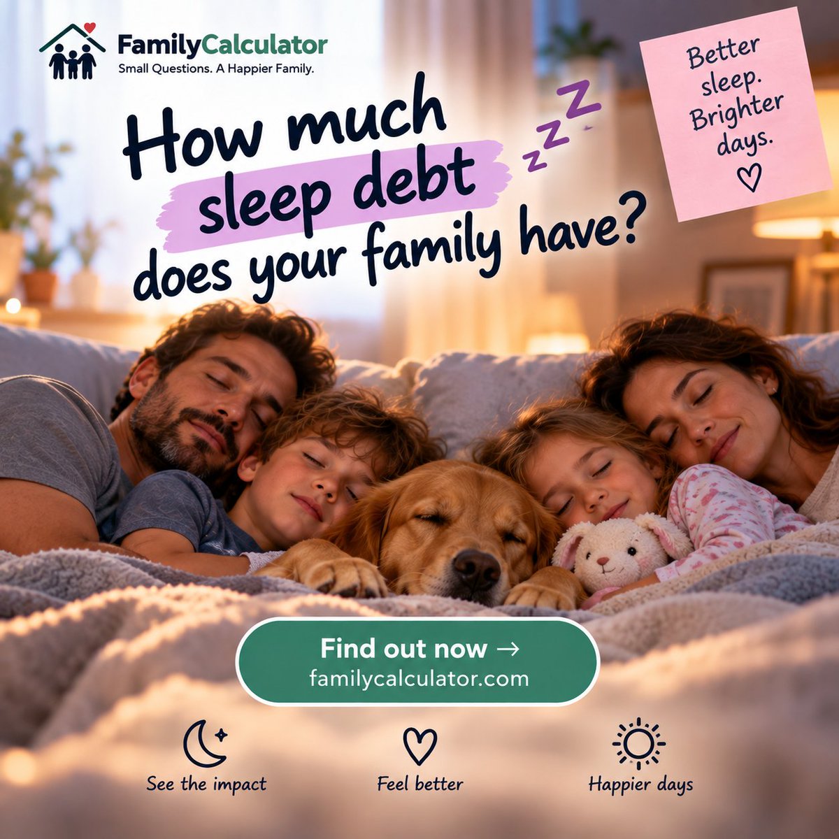 FamilyCalcTools's tweet photo. 😴 How much sleep debt does your family have?

Find out 👉 https://t.co/yoE6icHCXi

#Sleep #FamilyCalculator https://t.co/Ww2IeWOtAZ