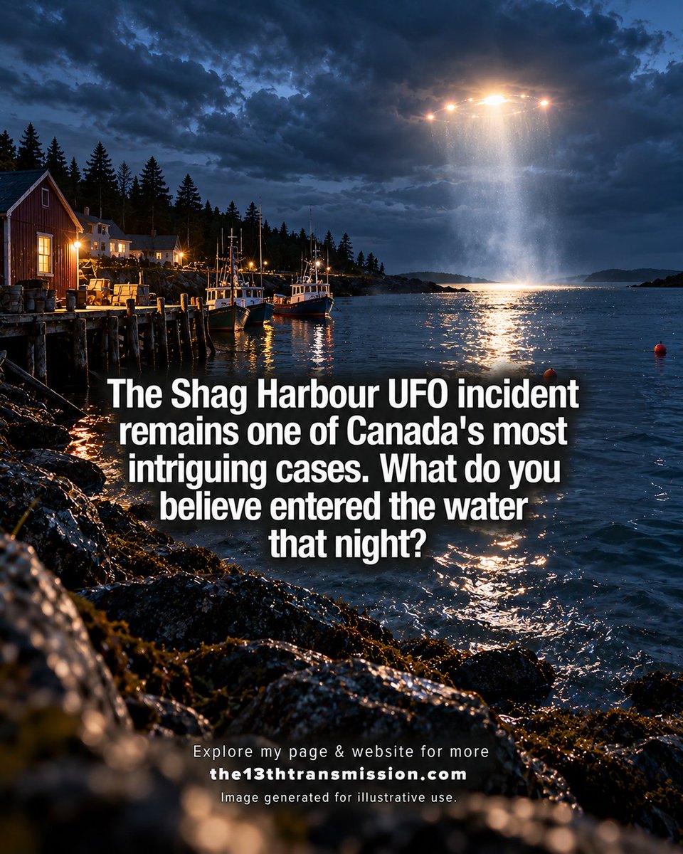 13thXmission's tweet photo. The Shag Harbour UFO incident remains one of Canada's most intriguing cases. What do you believe entered the water that night?

@13thXmission  #The13thTransmissionQuestion #ShagHarbour #UFO https://t.co/e748yQTl8m