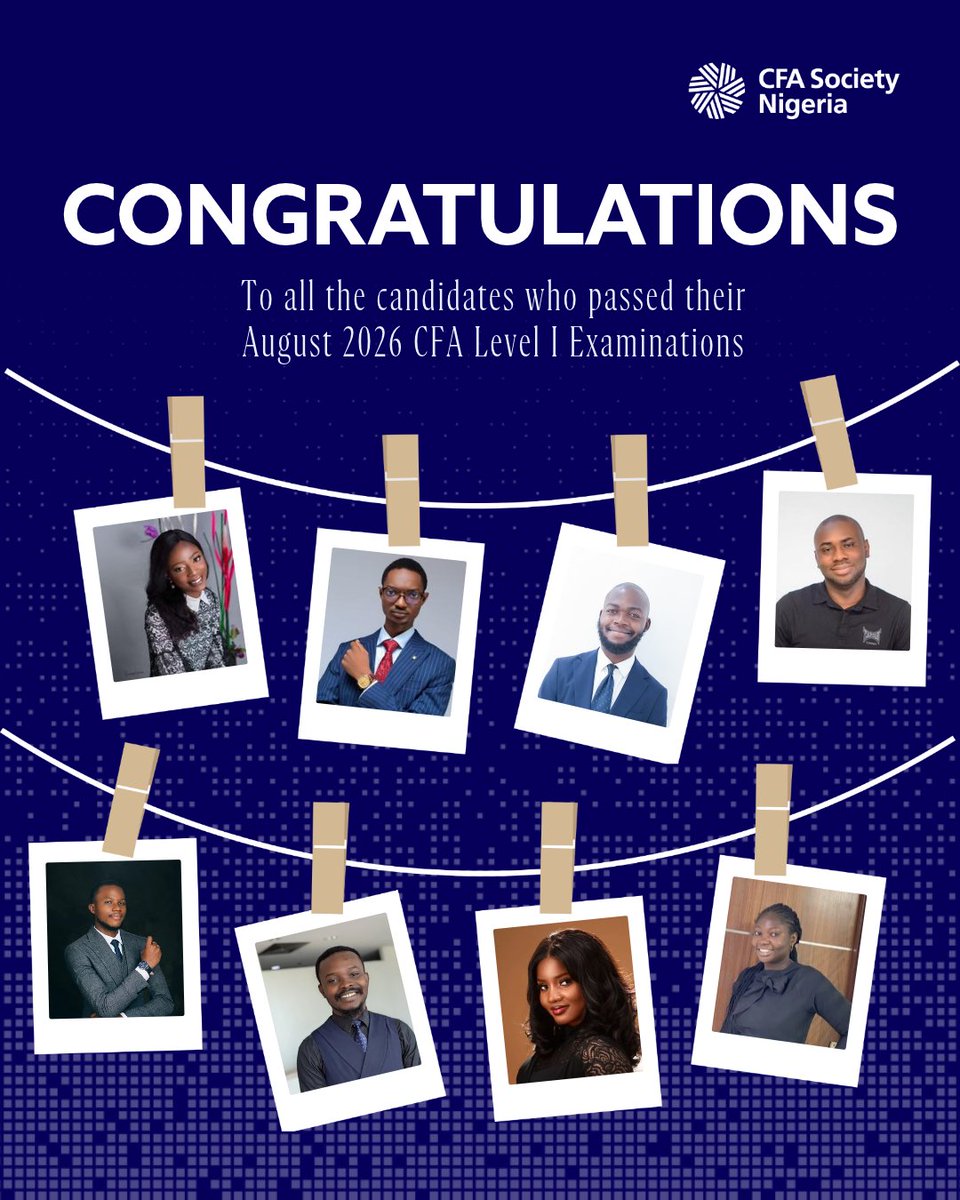 CFASocietyNG's tweet photo. To everyone who passed the August CFA Level I exams, congratulations! 🎉 We know what went into getting here, and we are excited to see where the journey takes you next.
Know someone who passed? Tag them in the comments and celebrate them properly. 👏🏾
#CFANaija #CFAProgram https://t.co/maVnZkp0aq