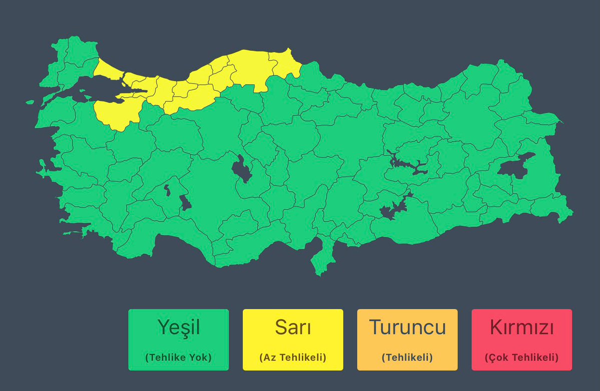 TC_icisleri's tweet photo. Meteoroloji Genel Müdürlüğü'nden (@meteoroloji_twi) alınan son bilgilere göre;

🗓️ 29 Eylül 2026 Salı günü;

📍 İstanbul, Bursa, Kocaeli’nin batısı ve Yalova’da aralıklarla kuvvetli; yüksek kesimleri başta olmak üzere Sakarya çevreleri ile Kocaeli’nin güney ve doğusunda yer yer çok kuvvetli gök gürültülü sağanak yağış bekleniyor.

📍 Düzce, Zonguldak, Bartın, Bolu ve Karabük çevreleri ile Kastamonu'nun kuzey ve Sinop'un batı ilçelerinde yerel kuvvetli sağanak yağış bekleniyor.

⚠️ Vatandaşlarımızın ani sel, su baskını, yıldırım, yağış anında kuvvetli rüzgar ve ulaşımda aksamalar gibi olumsuzluklara karşı dikkatli ve tedbirli olmasını; yetkili mercilerin uyarılarını dikkate almalarını önemle hatırlatıyoruz.

#AFAD 🇹🇷