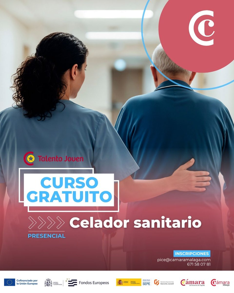 Camara_Malaga's tweet photo. 🏥🚀 Fórmate para trabajar en el ámbito sanitario con el curso “Celador/a sanitario”

La Cámara de Comercio de Málaga pone en marcha esta formación orientada a adquirir los conocimientos y habilidades necesarias para desarrollar funciones de apoyo dentro del entorno sanitario.

📆 Inicio: 3 de noviembre

En este curso aprenderás:
👉 Funciones y responsabilidades del celador sanitario
👉 Organización y funcionamiento de los centros sanitarios
👉 Apoyo al personal sanitario y atención a pacientes
👉 Técnicas y procedimientos básicos del puesto

Una formación práctica para adquirir competencias profesionales y dar un paso adelante en tu carrera laboral🚀

🔗 Más información e inscripciones:
https://t.co/QSdkwb0Q6Y

#Formación #CeladorSanitario #Sanidad #Empleo #CámaraMálaga #OportunidadesProfesionales #DesarrolloProfesional