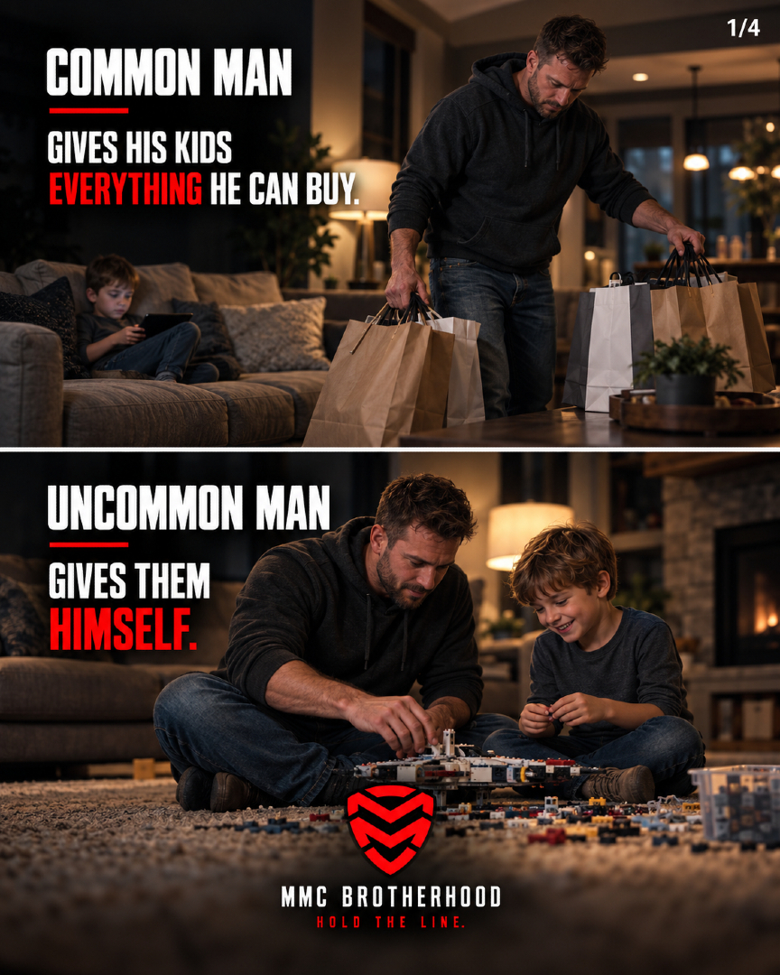 MMC_Brotherhood's tweet photo. Your kids are learning from more than your advice.

They are studying what gets your attention, how you handle pressure, how you treat people, and whether your actions match your words.

Presence is part of provision.

#UncommonMan #MMCBrotherhood #HoldTheLine #Fatherhood #BePresent #LeadByExample #DadLife