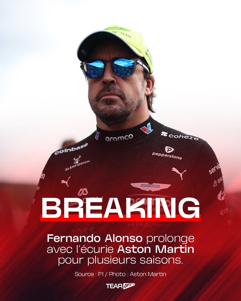 TearOffFR's tweet photo. 🚨 OFFICIEL ! 

Fernando Alonso prolonge avec Aston Martin 🇪🇸🤝🇬🇧

Le pilote espagnol RESTE avec un contrat "long terme", il n'a pas fini de nous surprendre 🤩

#F1 #BahrainGP https://t.co/NREuzKdUjL