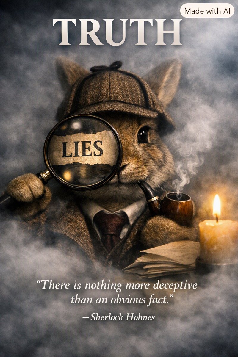 Skipper4Q's tweet photo. @DutchForce17 “When truth hides in plain sight 🕵️‍♂️🐇 #SherlockHolmes #TruthMeme” https://t.co/UYYdBhTbTo