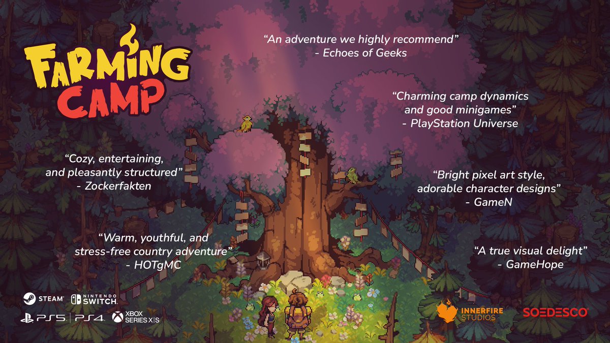 SOEDESCO's tweet photo. 🌱 We’re so happy to see Farming Camp receiving such a warm welcome! 💚
A huge thank you to everyone who has played, shared their thoughts, and supported the game so far! Your words mean a lot to us and the team at @InnerfireStudio ✨ https://t.co/WZ0yStwzre