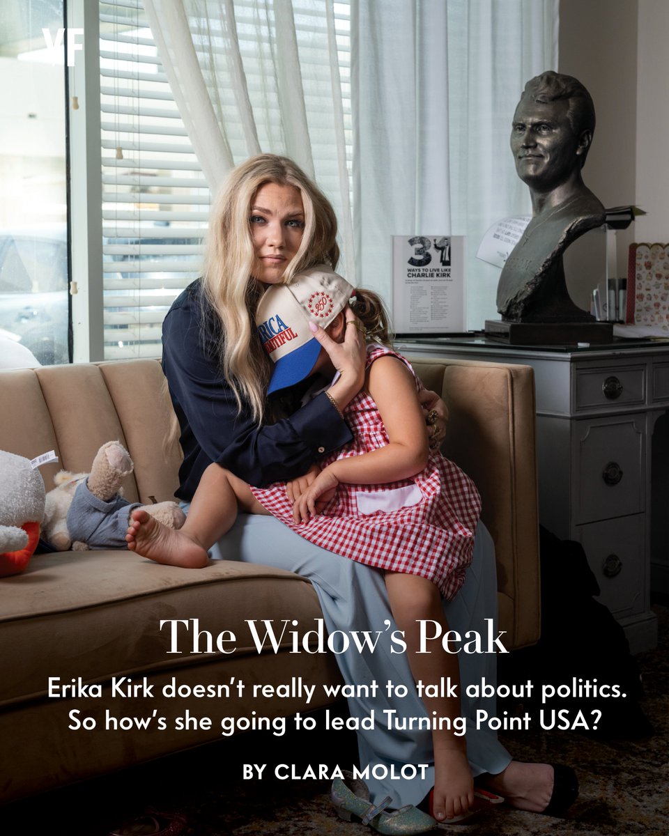 VanityFair's tweet photo. One year after Charlie Kirk’s murder, the MAGA movement is fracturing and the future of Turning Point USA—the influential and lucrative conservative youth organization he founded at 18—is uncertain. His widow now finds herself both its leader and a victim of the conspiracy mentality Kirk fomented.

With unprecedented access to her world, Clara Molot set out to answer the question: Who is Erika Kirk?

https://t.co/C28n3tOOST