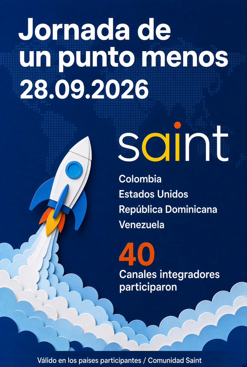 saintnet's tweet photo. 🚀 Jornada de un punto menos 28.09.2026

40 canales integradores participaron

· Colombia 
· Estados Unidos 
· República Dominicana 
· Venezuela

Comunidad sáint.
#SaintERP #UnPuntoMenos https://t.co/CwzVJTCysa