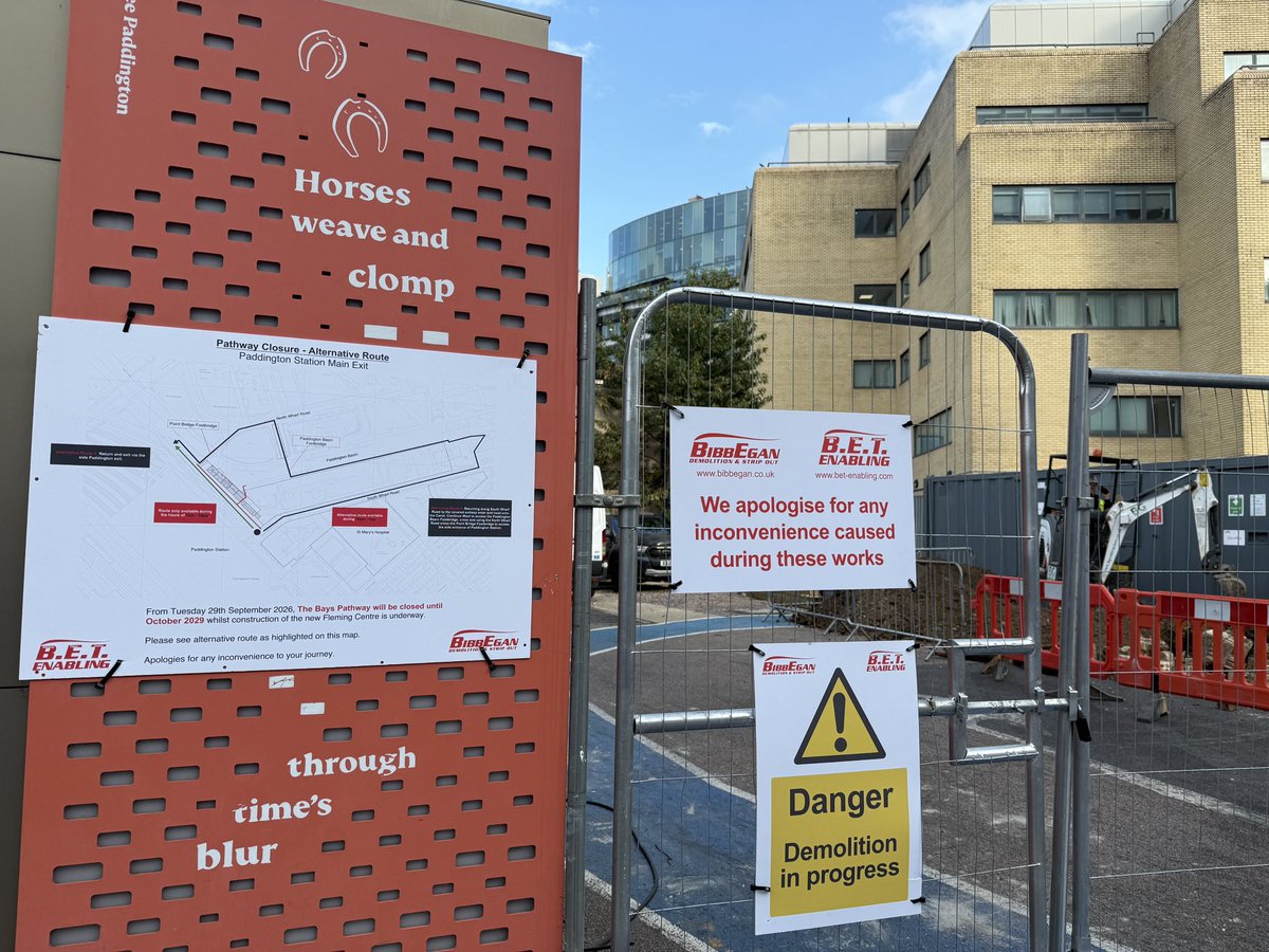 inpaddington's tweet photo. Work 🏗️ has now started to create the Fleming Centre @FlemingCentre in Paddington, a global resource for collaboration on antimicrobial resistance. Pedestrian 🚶 and cycle 🚲 diversion routes are now in place along The Bays, which will remain in place until 2029. https://t.co/5kNGuaYa3x