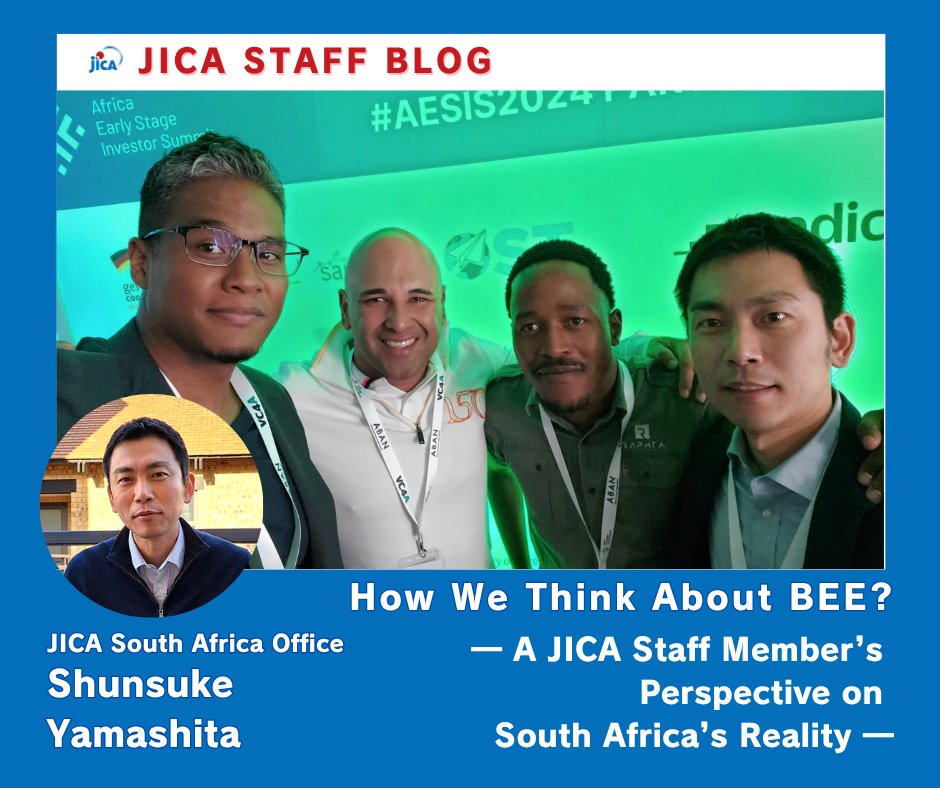 jica_direct_en's tweet photo. 🇿🇦 Staff Blog 【How We Think About BEE? ― A JICA Staff Member’s Perspective on South Africa’s Reality ―】

Shortly after I started working in South Africa, there was one term that repeatedly came up in meetings with local stakeholders: BEE. https://t.co/85MAhmdW9I