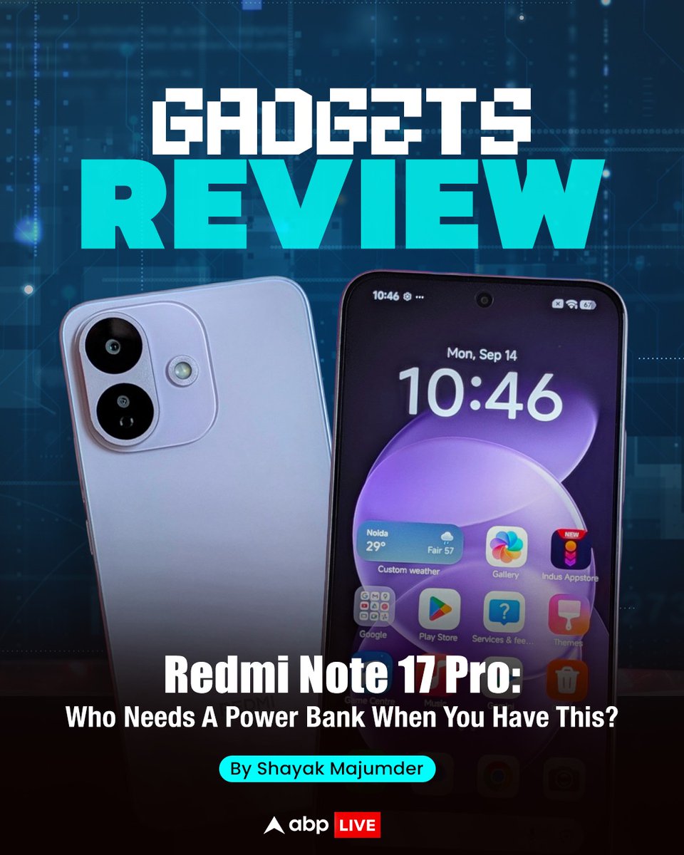 abplive's tweet photo. #GadgetsReview | Redmi Note 17 Pro packs a massive 9,000mAh battery, 1.5K AMOLED display and serious durability into a phone that puts endurance ahead of flagship performance.
Tap here to know more๐
https://t.co/9Nq5Y58a13
@shayak_m
#RedmiNote17Pro #RedmiNoteSeries #Technology #ABPLive