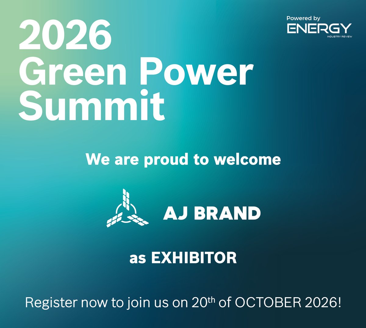 EnergyInReview's tweet photo. AJ BRAND joins Green Power Summit 2026 as EXHIBITOR.

Get your ticket here: https://t.co/Z50yTFD0N2 https://t.co/Z7khaYgRiM