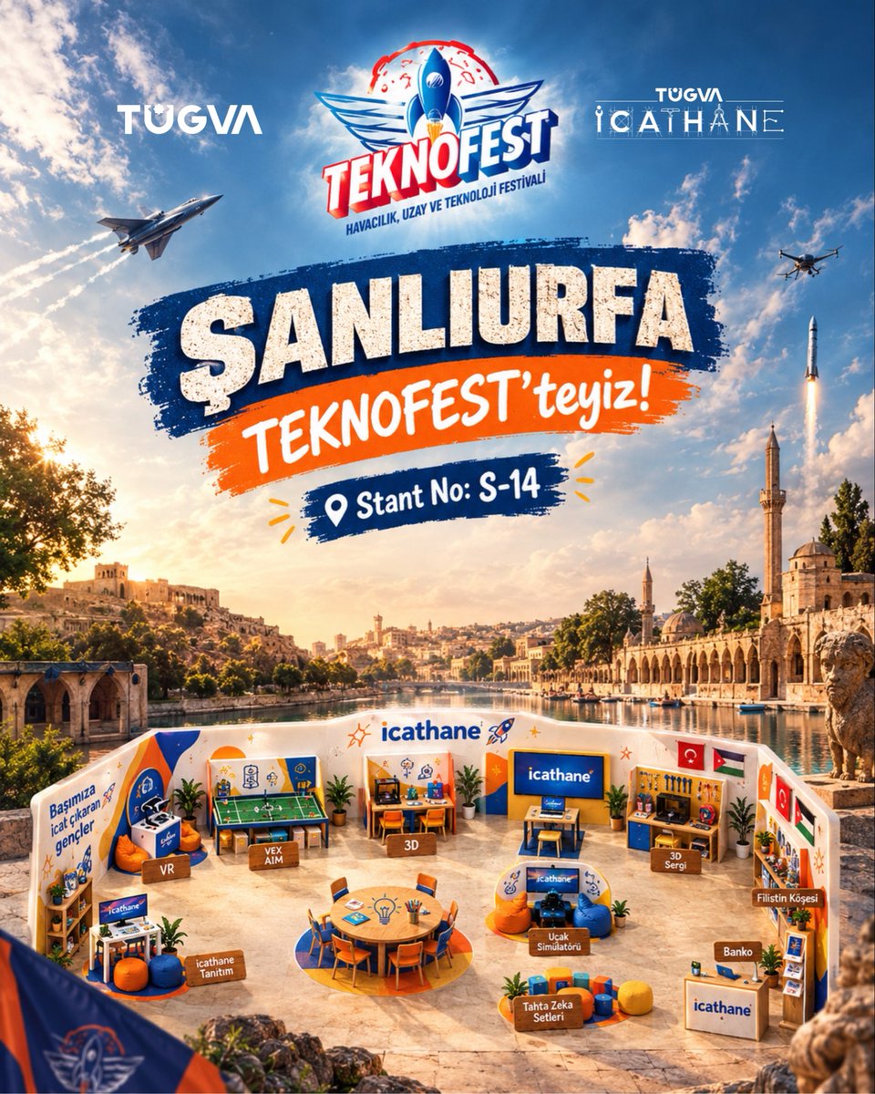 ibrahim_besinci's tweet photo. Milli Teknoloji Hamlesi’nin kalbi Şanlıurfa’da atıyor! 🚀🇹🇷

TÜGVA İcathane ile hayallerini gerçeğe dönüştüren gençlerimizle TEKNOFEST’teyiz!

VR alanımızdan Uçak Simülatörüne, 3D sergilerimizden akıl oyunlarımıza kadar bilim ve teknoloji dolu bir serüven için stantlarımıza davetlisiniz.  

📍 Stant: S-14
Gelin, yarının dünyasını birlikte inşa edelim!