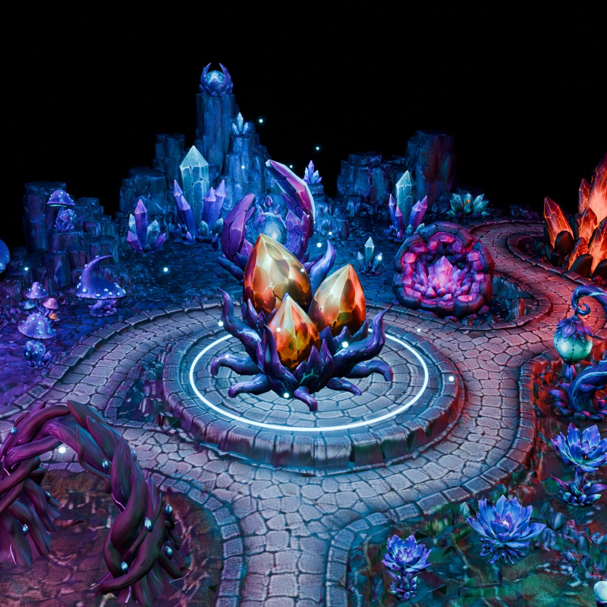PolyClem3D's tweet photo. One focal point can organize an entire fantasy composition.

This sanctuary view uses crystals, roots and flora from the 37-prop Arcane Flora &amp; Crystals pack.

https://t.co/dc0dkw1HBa

#GameDev #EnvironmentArt https://t.co/twhk73Xcha