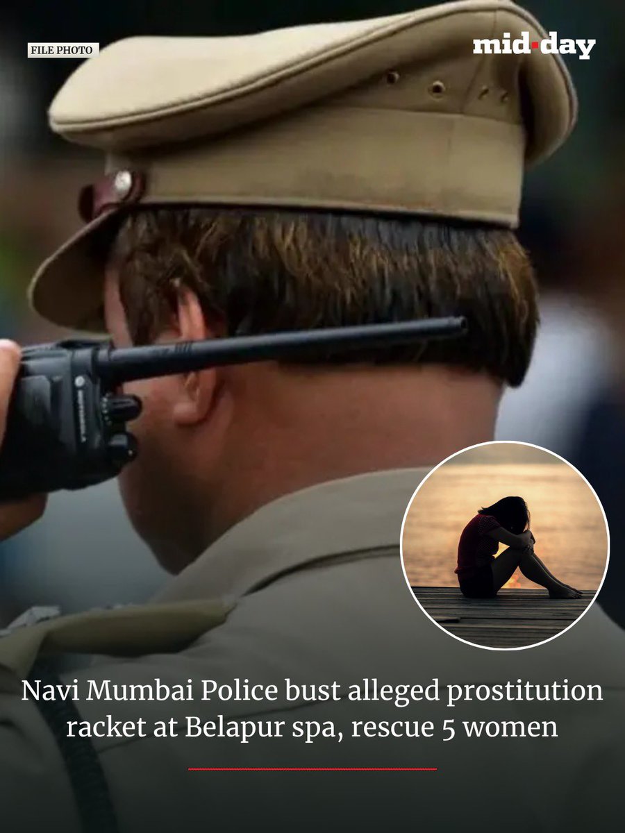 mid_day's tweet photo. Navi Mumbai Police’s Anti-Human Trafficking Unit raided a spa in CBD Belapur on September 24 after receiving information about alleged prostitution activities. A decoy customer operation led to the raid, during which five women were rescued and a 24-year-old spa manager was arrested. Police allege that women were recruited as masseuses and subsequently pushed into prostitution. Three other accused have been named as wanted, and a case has been registered under the BNS and Immoral Traffic (Prevention) Act.