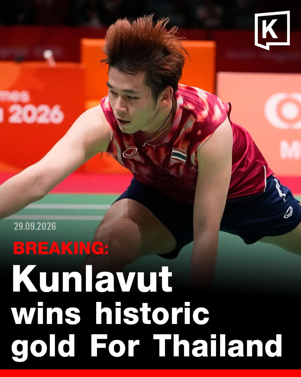 KhaosodEnglish's tweet photo. BREAKING: Kunlavut wins historic Asian Games badminton gold for Thailand 

Thailand’s Kunlavut “View” Vitidsarn has defeated Singapore’s Loh Kean Yew to win the men’s singles badminton gold medal at the Aichi-Nagoya 2026 Asian Games in Japan.

The victory gives Thailand its first-ever Asian Games gold medal in men’s singles badminton and the country’s 12th gold medal at this year’s Games.

#AsianGames #Badminton #Thailand