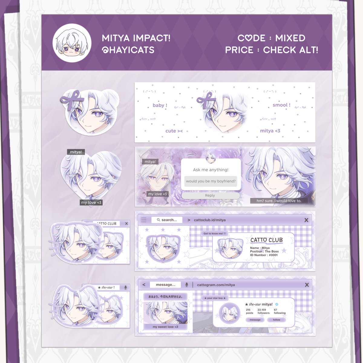 hayicats's tweet photo. help repost please? thank youu! 🪄

haloo kiyaa ada ready stock layout mitya impact nih 😻 price nya tertera di alt yaa 💞 payment avail via qris yaa~ terimakasih dan mari jajann! 💐 

t. #bealanja #2dijajan https://t.co/PocSiqR3x7