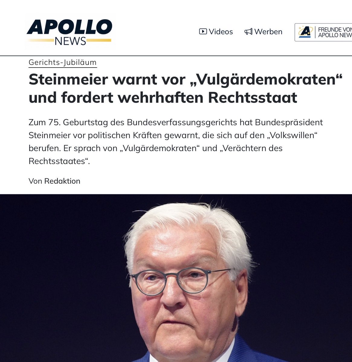 SteinbachErika's tweet photo. Dieser Bundespräsident hat mit seiner Rede zum Jubiläum des Bundesverfassungsgerichts den Boden des Grundgesetzes verlassen‼️
Was das Volk in Wahlen ausdrückt, darauf soll man sich nicht berufen dürfen. Was sollen dann noch Wahlen? Und diejenigen, die nicht nach seiner politischen Agenda wählen, bezeichnet er als „Vulgärdemokraten“