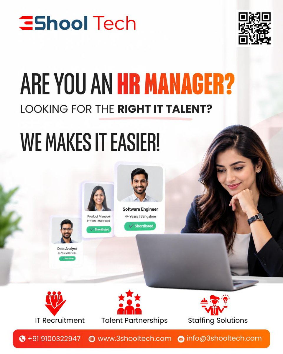 3shoolTech's tweet photo. Looking for skilled IT professionals? 3ShoolTech helps HR teams connect with the right talent across roles such as software engineering, data analytics, product management, and more.
#3ShoolTech #ITRecruitment #ITStaffing #TalentAcquisition #TechRecruitment #HiringSolutions #IT https://t.co/65atiIek7Z