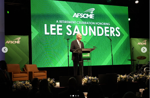 BidenActivities's tweet photo. President Biden spoke yesterday at the retirement celebration for Lee Saunders, Int. Pres. of the AFSCME, held at the Howard Theatre in Washington. He met with Reverend Sharpton; Schumer and Pelosi spoke at the event, while Rep. Jeffries and Sec. Clinton addressed via video link. https://t.co/zhawF2AglZ