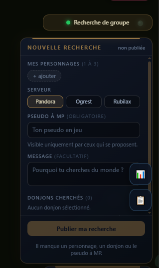 IttleDeew's tweet photo. 👇👇J'ai besoin de toi 👇👇 
Pour cet OUTIL, j'ai besoin d'un max de RT et commentaire ! Il nécessites du monde pour fonctionner.

Un système de recherche de groupe arrive sur Stratfu ! Il est dans toute les pages de donjons et voici sont fonctionnement: 

- Tu actives en haut à droite la fonction "Recherche de groupe". Ensuite, tu rentres ta compo, ton pseudo sur lequel on doit te MP et ce que tu cherches dans le dj.
- Une fois le mode recherche actif, la barre de navigation aura maintenant des notifications: Ce sont les gens qui cherche un groupe.
- Clic sur "4 joueurs cherches un groupe" et une modale de sélection de groupe va s'ouvrir: Envoie une notification à celui que tu veux rejoindre et en avant ! 

Attention, cet outil ne peu fonctionner que si du monde l'utilise. Auquel cas il sera inutile. Si vous vous dites "y'a personne ça sert à rien que je lance une recherche" => Effectivement, il va servir à rien. Ce sont ceux qui commencerons à l'utiliser qui le rendront utile pour toute la communauté !