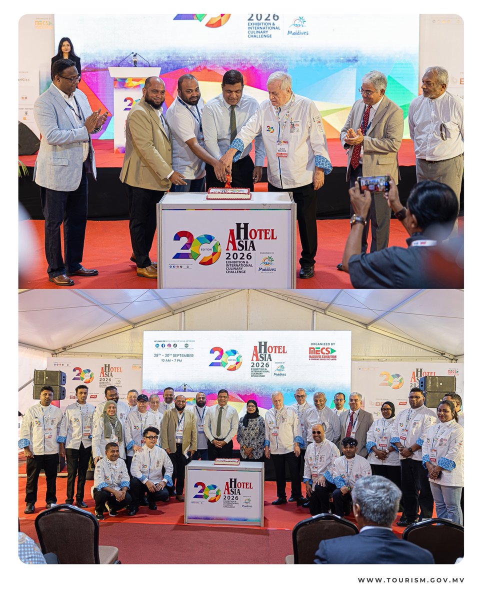 MoTmv's tweet photo. Minister of Tourism and Civil Aviation Honorable Mohamed Ameen officially opened Hotel Asia 2026 today. The 20th edition of the exhibition brings together hospitality suppliers, industry professionals and culinary talent from across the region. https://t.co/G63n1DRejA