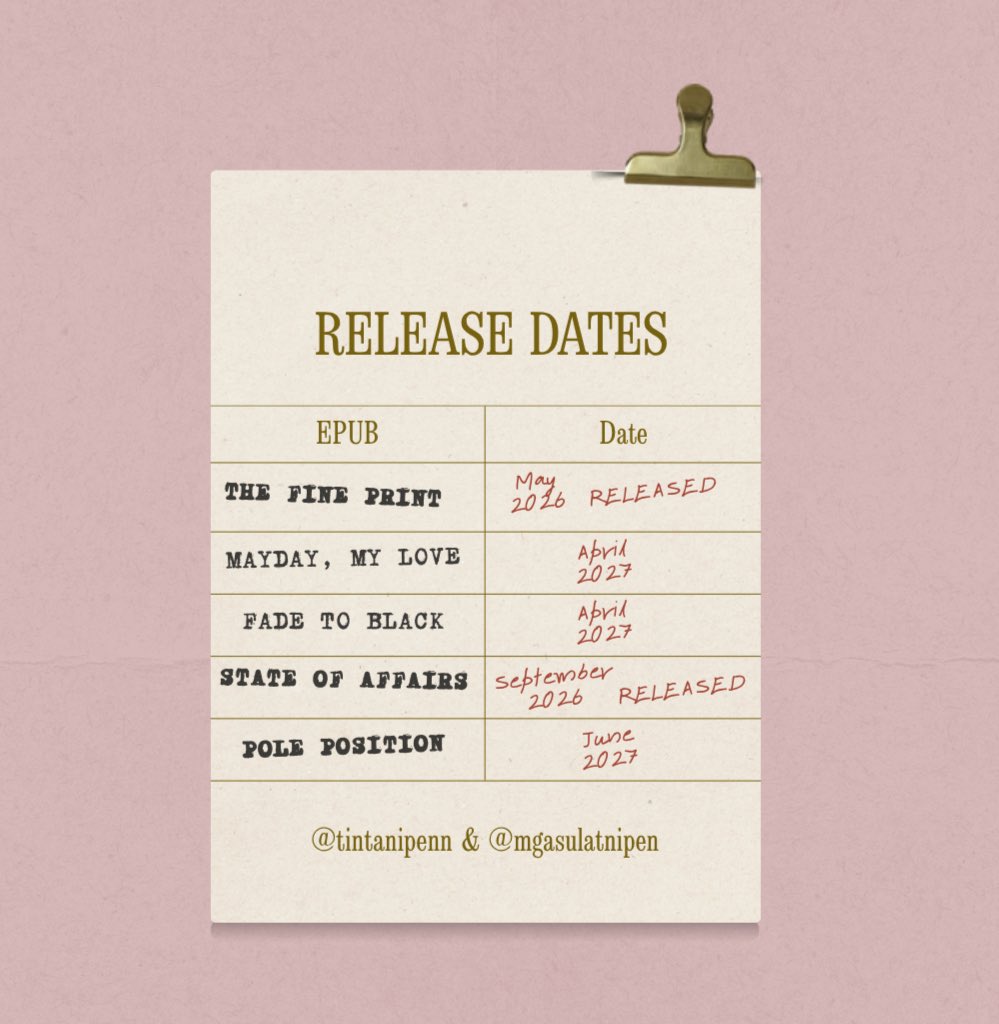 mgasulatnipen's tweet photo. Notes from the author’s desk: The Penverse release schedule is here. ☁️

Order details will be released soon 💕 https://t.co/YajzdIngrt