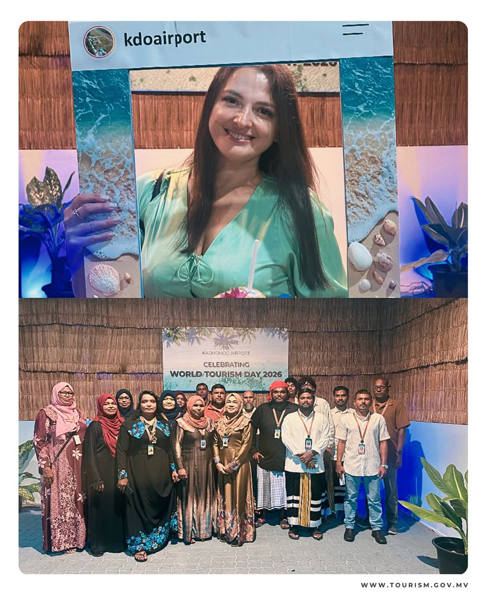 MoTmv's tweet photo. މިއަހަރުގެ ދުނިޔޭގެ ފަތުރުވެރިކަމުގެ ދުވަސް ފާހަގަ ކުރުމުގެ ގޮތުން މިނިސްޓްރީ އޮފް ޓޫރިޒަމް އިން ކުރިއަށް ގެންދާ ހަރަކާތް ތަކުގެ ތެރެއިން، ރާއްޖެއަށް ޒިޔާރަތްކުރާ ފަތުރުވެރިންނަށް އަމާޒުކޮށްގެން ކުރިޔަށް ގެންދެވޭ މަރުހަބާ ކިޔުމުގެ ހަރަކާތެއް 27 ސެޕްޓެމްބަރ 2026 ވާ އާދީއްތަ ދުވަހު ރާއްޖޭގެ ހުރިހާ އެއަރޕޯޓްތަކުގައި ކުރިޔަށް ގެންދެވުނެއެވެ. މިހަރަކާތަކީ ފަތުވެރިކަމާއި މަދަނީ އުދުހުންތަކާއި ބެހޭ ވުޒާރާއާއި މޯލްޑިވްސް އެއަރޕޯޓްގެ ކޮމްޕެނީ ލިމިޓެޑްއާއި ގުޅިގެން ކުރިއަށް ގެންދެވުނު ހަރަކާތެކެވެ. ދުނިޔޭގެ ފަތުރުވެރިކަމުގެ ދުވަސް ފާހަގަކުރުމަށް ދުނިޔޭގެ ފަތުރުވެރިކަމުގެ ޖަމްޢިއްޔާ، ޔޫ.އެން ޓޫރި��ަމް އިން ކަނޑައަޅުއްވާފައިވާ ޝިޢާރަކީ 
 
“Digital Agenda and Artificial Intelligence to Redesign Tourism”

ފަތުރުވެރިކަމަށް އައު ދިރުމެއް ގެނައުމަށް ޑިޖިޓަލް އެޖެންޑާ އާއި ��ާރޓފިޝަލް އިންޓެލިޖަންސް ފަންނިއްޔާތު ބޭނުންކުރުން