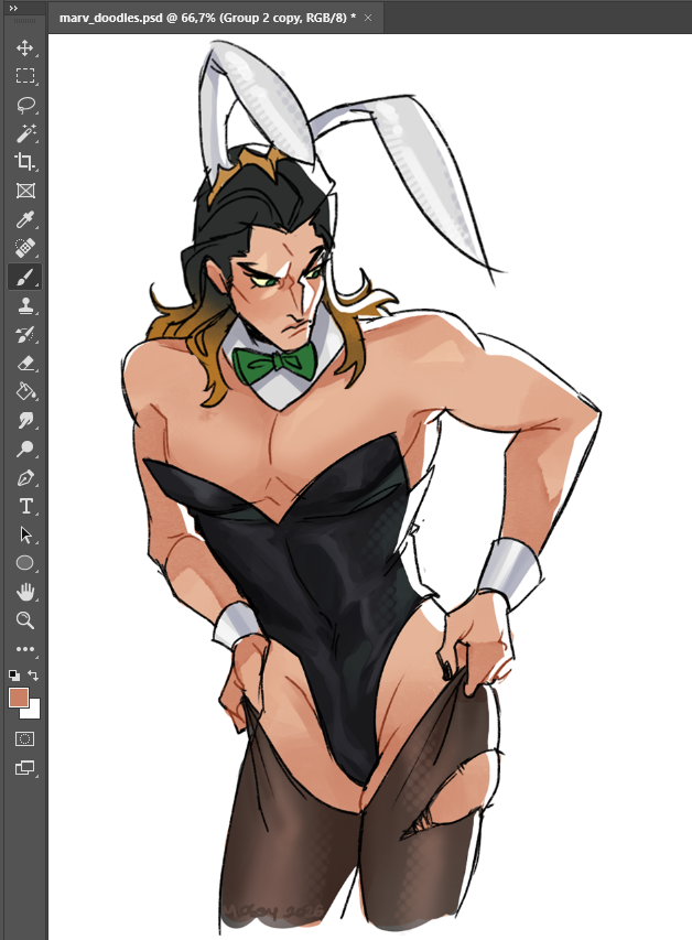 lokisser_'s tweet photo. terrible artblock so im putting my husband in a bunny outfit again https://t.co/m8XOHkcSZg