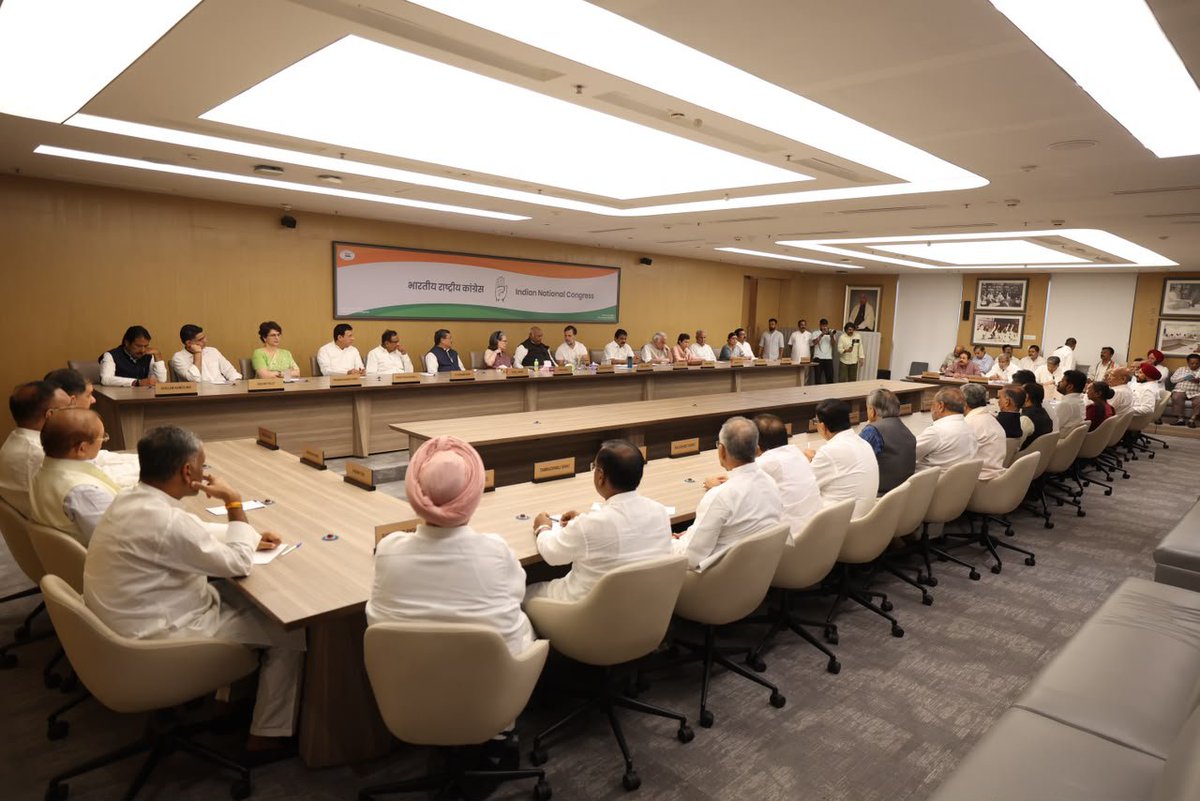 JitendraSAlwar's tweet photo. Attended the CWC meeting today at Indira Bhavan under the guidance of Congress President Sh. Mallikarjun @kharge Ji, CPP Chairperson Smt. Sonia Gandhi Ji, and LOP Sh. @RahulGandhi Ji.

Our focus is resolute: countering the deliberate, systematic undermining of our electoral architecture and defending the sacred power of vote.

When constitutional safeguards are compromised, silence is complicity. We are mobilizing a nation-wide effort to expose voter roll manipulation and restore uncompromising transparency to our democratic process.

This is more than a political fight, it is a battle to safeguard the sovereign rights guaranteed by the Constitution of India. We will not back down.

📍 Indira Bhavan, New Delhi

#CWC @INCIndia